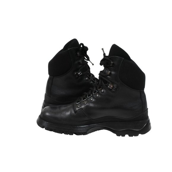Prada Mens Combat Boots Size US 9.5 UK 8.5 Black Leather Lace Up Hook Eye Hiking - Picture 9 of 11